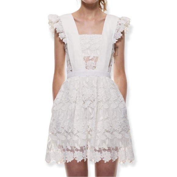 Self Portrait Selena Gomez Revolve White Frilled A Line Lace  Dress Size 6 - Picture 3 of 3